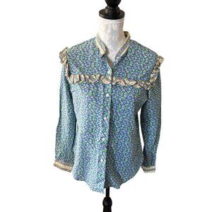 Levi Strauss and Co Vintage Womens Floral Long Sleeve Ruffle Top Shirt Small